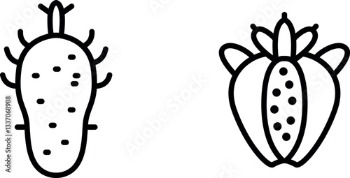 "Peruvian Apple Cactus Icon – Tall Cactus with Fruit and Columnar Shape in Vector Style"