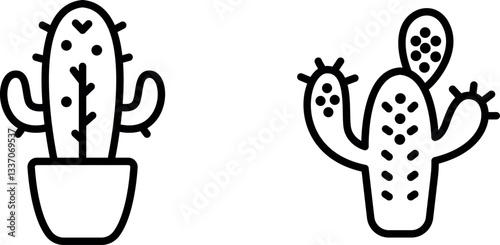 "San Pedro Cactus Icon – Iconic Tall Cactus with Vertical Ribbed Stems in Vector Style"