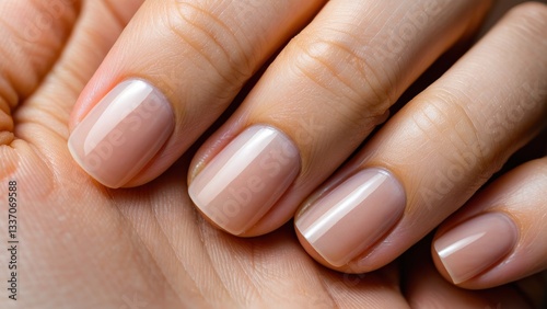 Natural nude nail polish for elegant hands, showcasing manicure and nail care techniques.