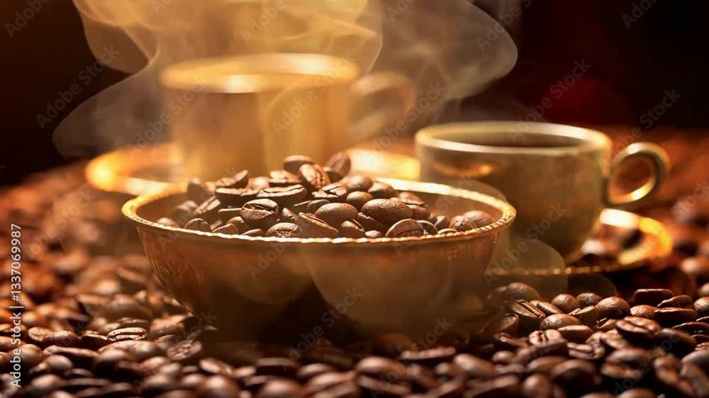 Aromatische geröstete Kaffeebohnen in warmer gemütlicher Atmosphäre