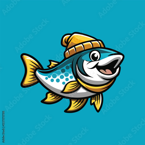 White Background Arctic Char Mascot Vector Illustration