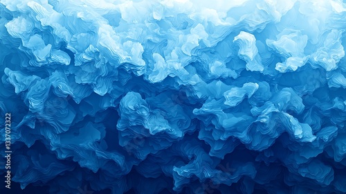 Abstract blue icy layered forms create a textured surface
