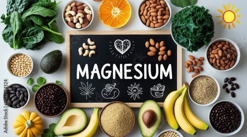 Top-View Flat Lay of Magnesium-Rich Foods: A Visual Celebration of Essential Nutrition