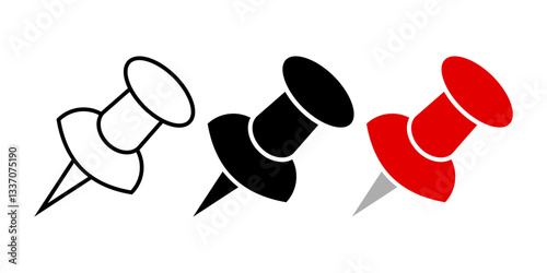 Push pin icon set. Flat illustration of icons on a white background