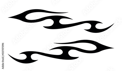 Abstract tribal fire flame tattoo stencil, racing car vinyl sticker and airbrush stencil vector art eps 10 file.