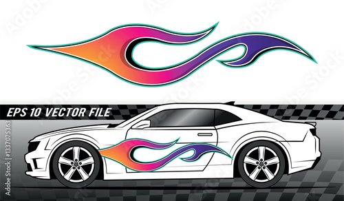 Speed flame sports car decal vinyl sticker. Racing car tribal fire flames vector art graphic. Side vehicle decoration for car, auto, truck, boat, suv, motorcycle.