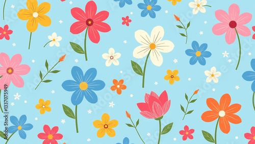 Delicate Summer Blossom Pattern - Sky Blue