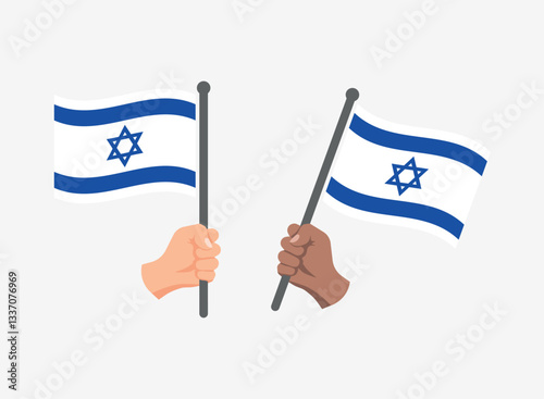 Israel flag in hand icons set, national flag of State of Israel