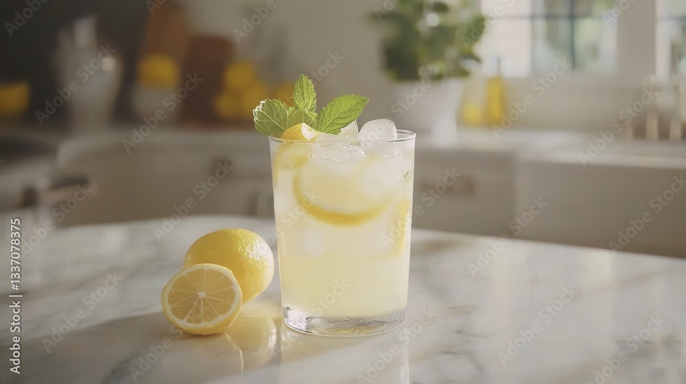 Refreshing Lemonade Drink with Ice and Mint Refreshing Lemonade Drink with Ice and Mint