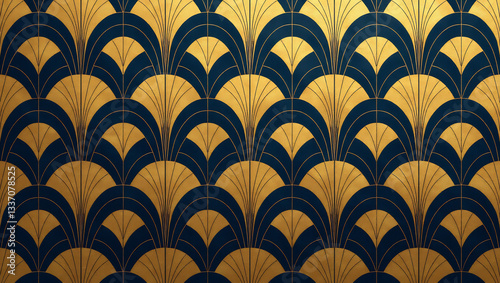 Art Deco Geometric Fan - Gold and Navy