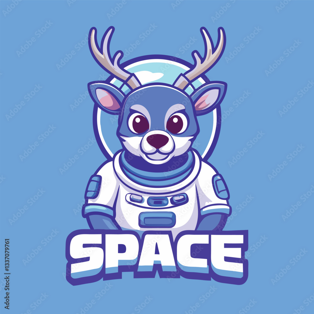 Naklejka premium Cartoon Character Mascot of a Deer Wearing an Astronaut Suit Driving a Car