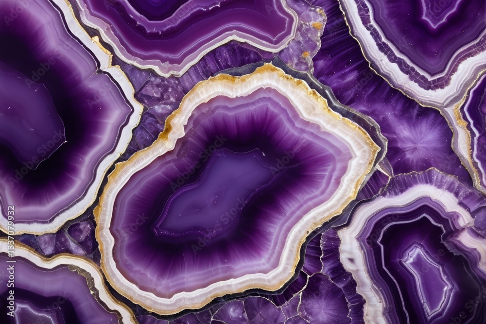 Obraz premium a close up of a purple and white agate with a gold border