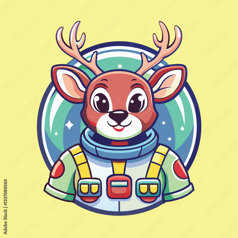 Fototapeta premium Astronaut Deer Logo Vector Character Mascot Cartoon for Kids