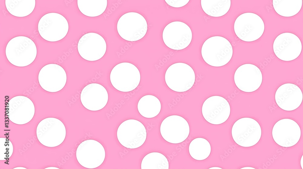 Pink background with white polka dots, a seamless pattern design for textiles or wallpaper Pink background with white polka dots, a seamless pattern design for textiles or wallpaper