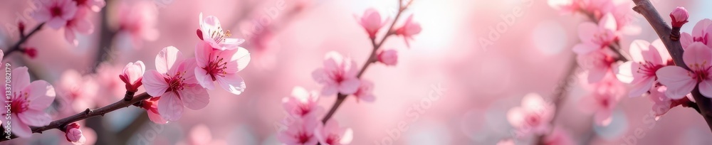 Delicate pink cherry blossoms frame a spring scene , delicate, pink flowers Delicate pink cherry blossoms frame a spring scene , delicate, pink flowers