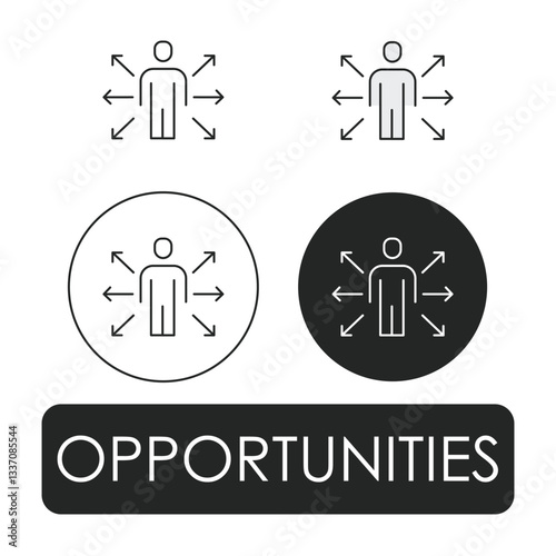 Opportunities icon set highlighting career growth, business potential, investment chances, and strategic expansion in corporate industries