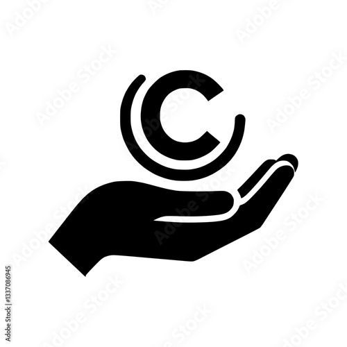 Silhouette icon of a hand holding a copyright symbol, representing intellectual property and protection