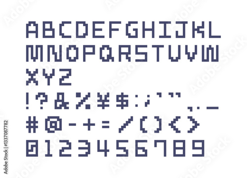 シンプルなドットの英数字と記号のセット　アルファベット　文字　ピクセル　フォント