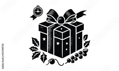 silhouette gift box, Gift Box with ribbon, black gift box silhouette icon vector illustration