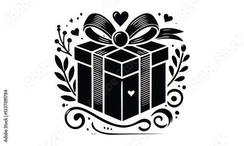 silhouette gift box, Gift Box with ribbon, black gift box silhouette icon vector illustration