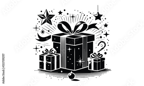 silhouette gift box, Gift Box with ribbon, black gift box silhouette icon vector illustration