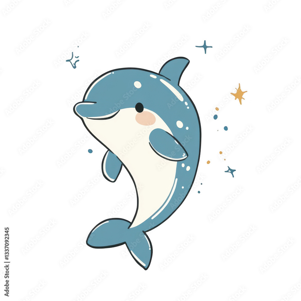 Obraz premium Cute Cartoon Dolphin with Sparkles and Playful Expression