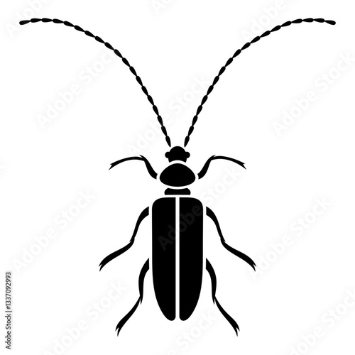 Vector black silhouette of bug isolated on white background. Doodle insect. Nature and biodiversity insect specie. Simple illustration of beetle icon for web.