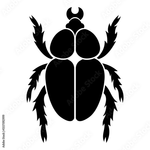 Vector black silhouette of bug isolated on white background. Doodle insect. Nature and biodiversity insect specie. Simple illustration of beetle icon for web.