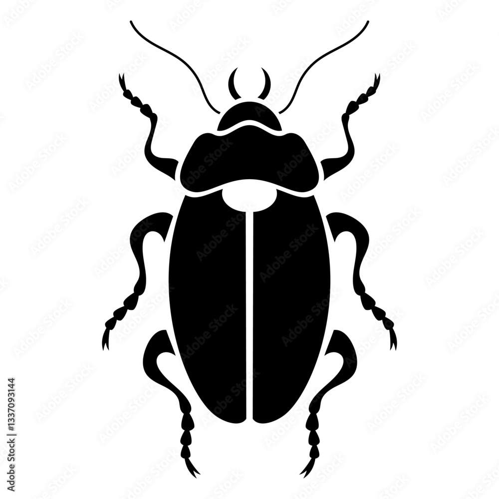 Vector black silhouette of bug isolated on white background. Doodle insect. Nature and biodiversity insect specie. Simple illustration of beetle icon for web. Vector black silhouette of bug isolated on white background. Doodle insect. Nature and biodiversity insect specie. Simple illustration of beetle icon for web.