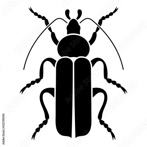 Vector black silhouette of bug isolated on white background. Doodle insect. Nature and biodiversity insect specie. Simple illustration of beetle icon for web.