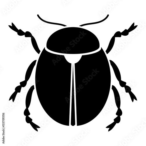 Vector black silhouette of bug isolated on white background. Doodle insect. Nature and biodiversity insect specie. Simple illustration of beetle icon for web.