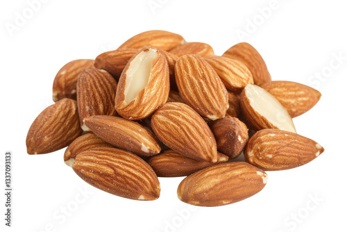 almonds on white background cutout image and isolated on transparent background 