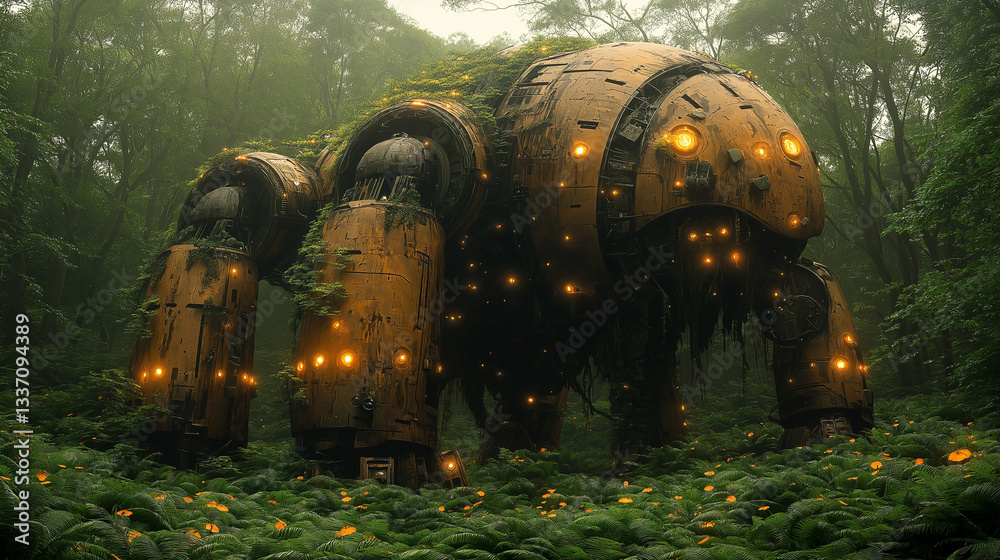 Ancient Mechanical Beast in Overgrown Jungle Ancient Mechanical Beast in Overgrown Jungle