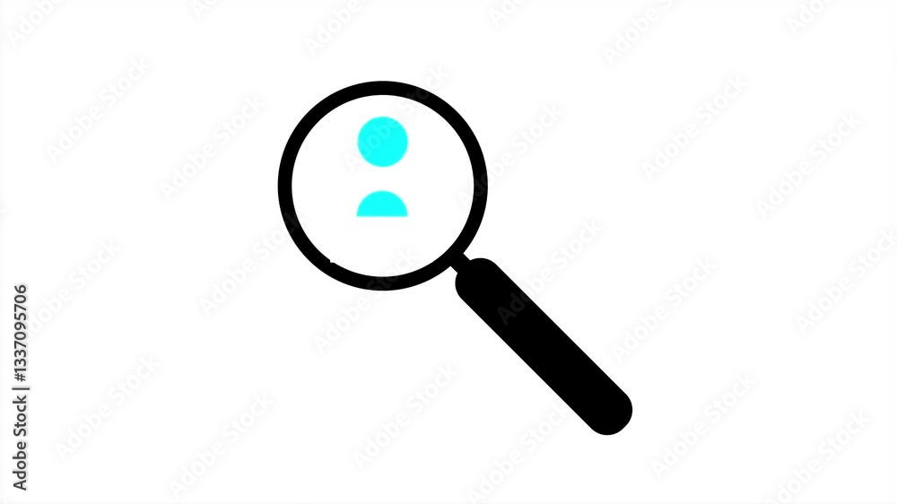 Staff searching glyph icon. silhouette symbol. personnel hiring. recruitment. employment. magnifying glass with person inside. simple video on white background. Staff searching glyph icon. silhouette symbol. personnel hiring. recruitment. employment. magnifying glass with person inside. simple video on white background.