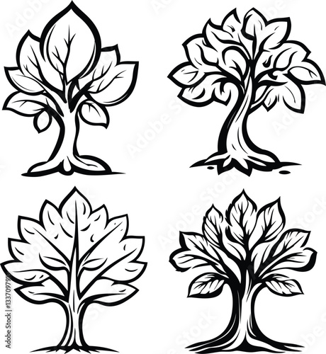 Hand-Drawn Tree Silhouettes - Black and White Nature Illustration