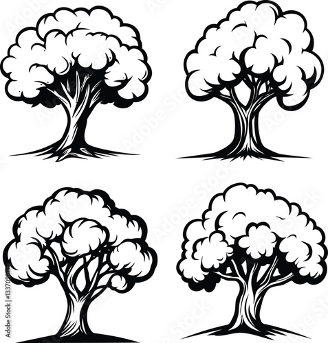 Hand-Drawn Tree Silhouettes - Black and White Nature Illustration