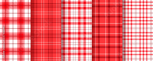 Check seamless pattern. Tablecloth red background. Vichy gingham texture. Set checkered kitchen prints. Picnic retro plaid backdrops. Lumberjack tartan wallpaper. Vector illustration. Table textile.
