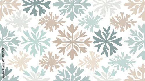 Snowflake pattern, repeating design, winter theme, white background, fabric, wallpaper, textiles, holiday use