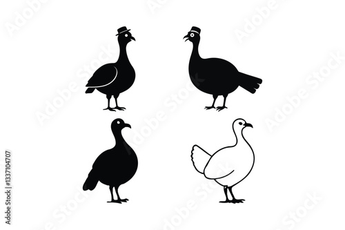 Turkey Silhouette Vector Set Thanksgiving Bird Illustration