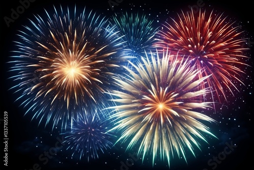 fireworks are lit up in the night sky with a black background