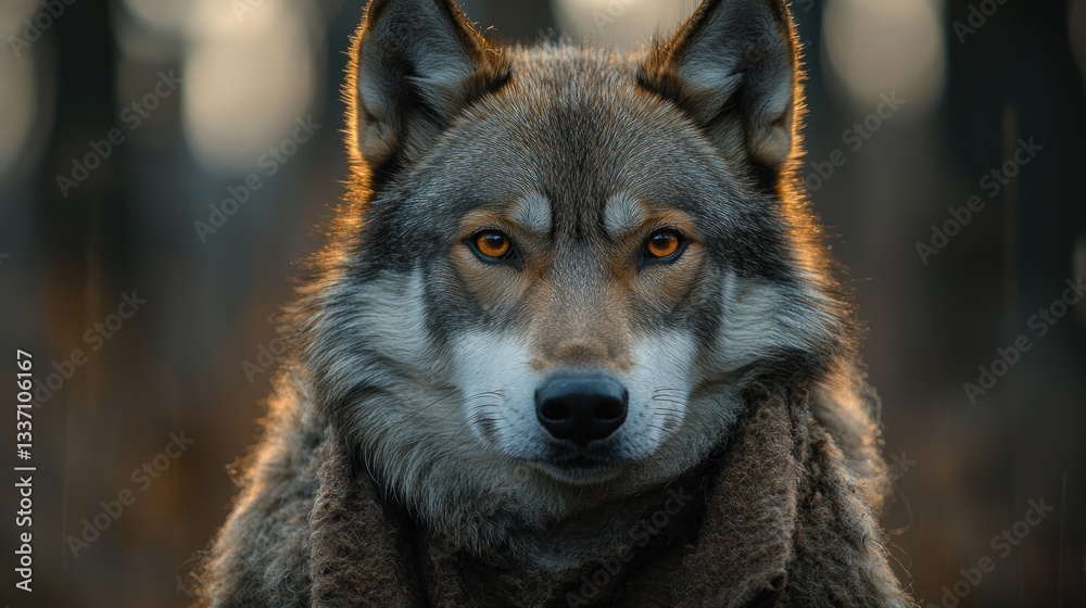 Fototapeta premium Majestic Wolf Portrait: A Captivating Gaze into the Wild