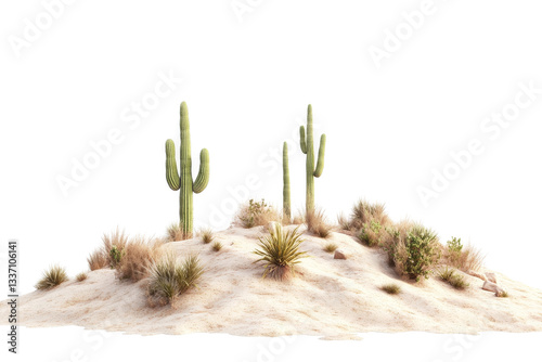 Obraz na płótnie a desert with cactuses and sand cutout image and isolated on transparent background w salonie