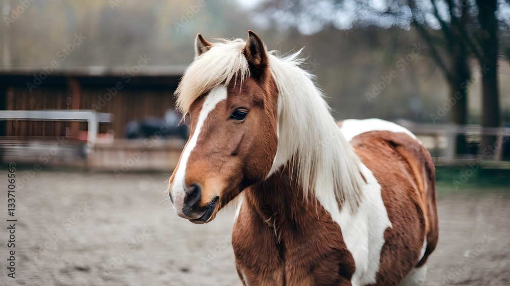 Fototapeta premium Brown and White Horse in Paddock