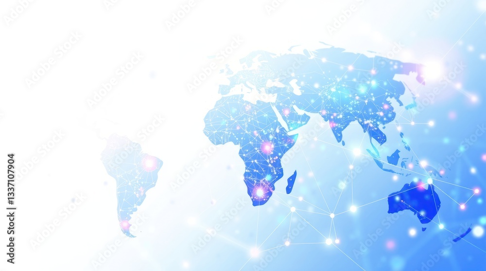 Fototapeta premium Global network connection, digital world map, data flow, communication, technology background, website header
