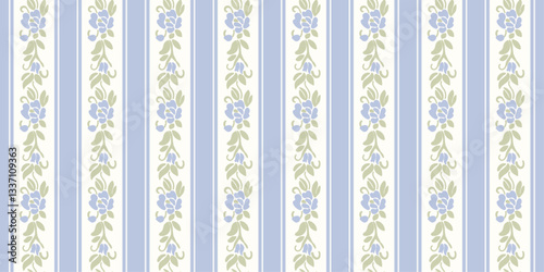 Romantic Striped Pattern with Floral Elements in Pastel Tones