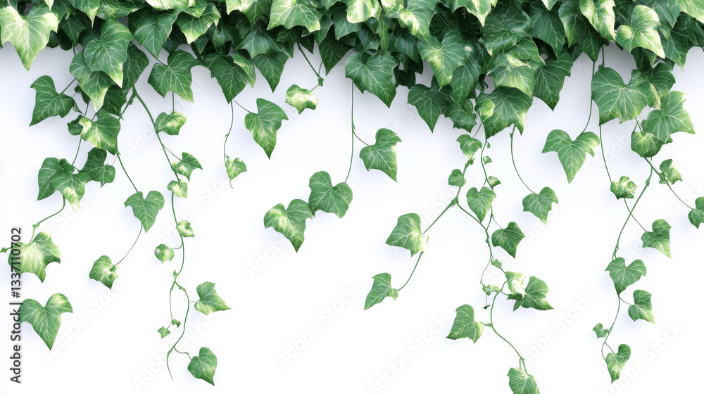 Fototapeta premium Realistic ivy background png isolated on transparent background. Vector illustration of Hedera plant vines with green leaves climbing wall, tree or fence surface. Botanical decorative frame design