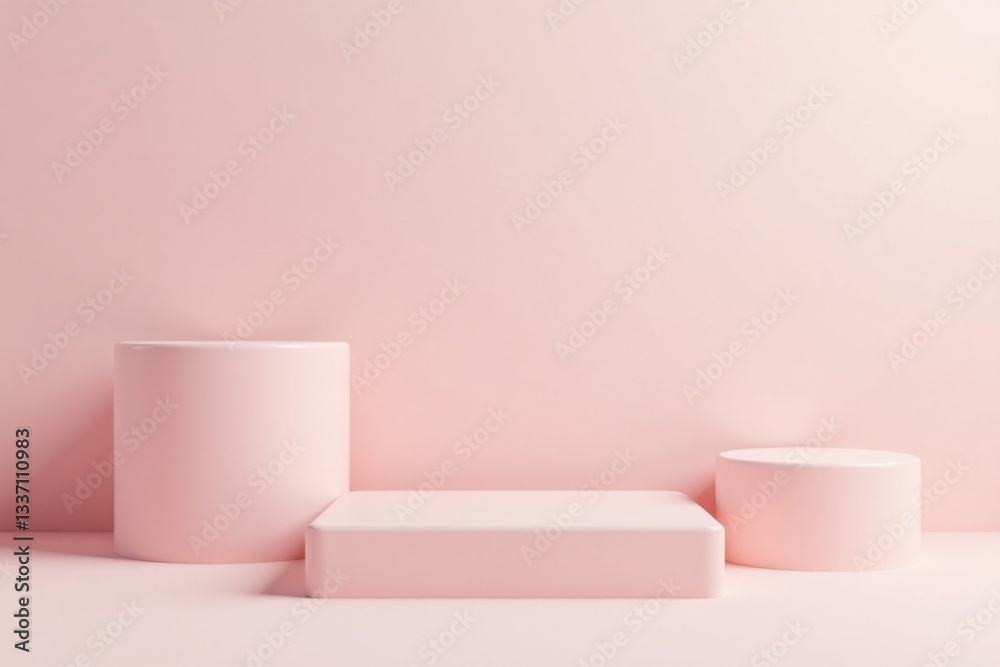 Pastel Pink Product Display Platforms Minimalist Mockup Scene with Cylindrical and Square Pedestals Against a Soft Pink Background Pastel Pink Product Display Platforms Minimalist Mockup Scene with Cylindrical and Square Pedestals Against a Soft Pink Background