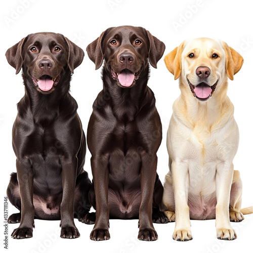 Three adorable Labrador Retrievers sitting together happy dogs best friends