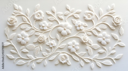 Antique doily lace background with intricate white floral embroidery