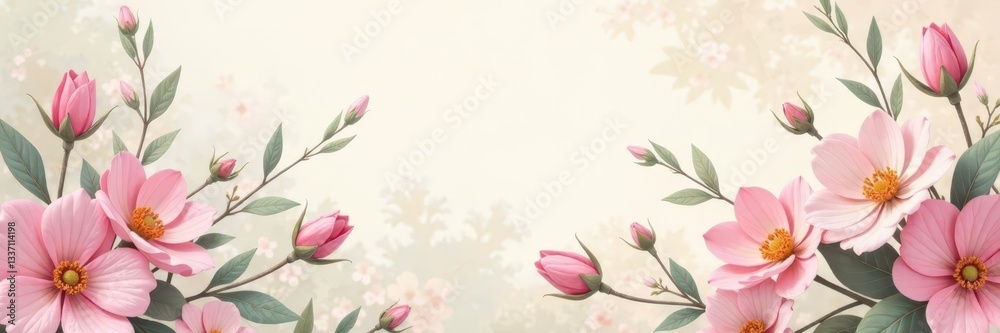 Naklejka premium Delicate floral pattern, pastel hues, faded elegance, pastel, print, blossom